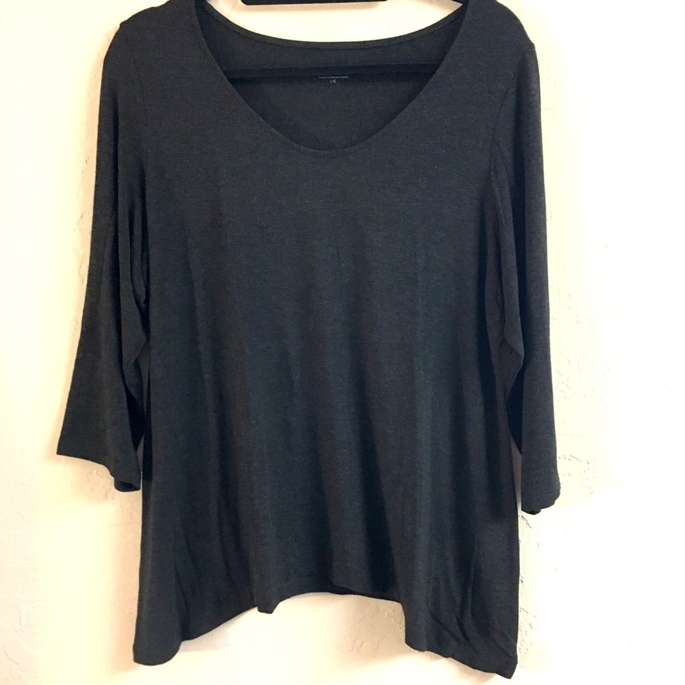 Eileen Fisher 3/4 Sleeve Tunic T-Shirt Large Gray Minimal Relaxed Fit Lagenlook